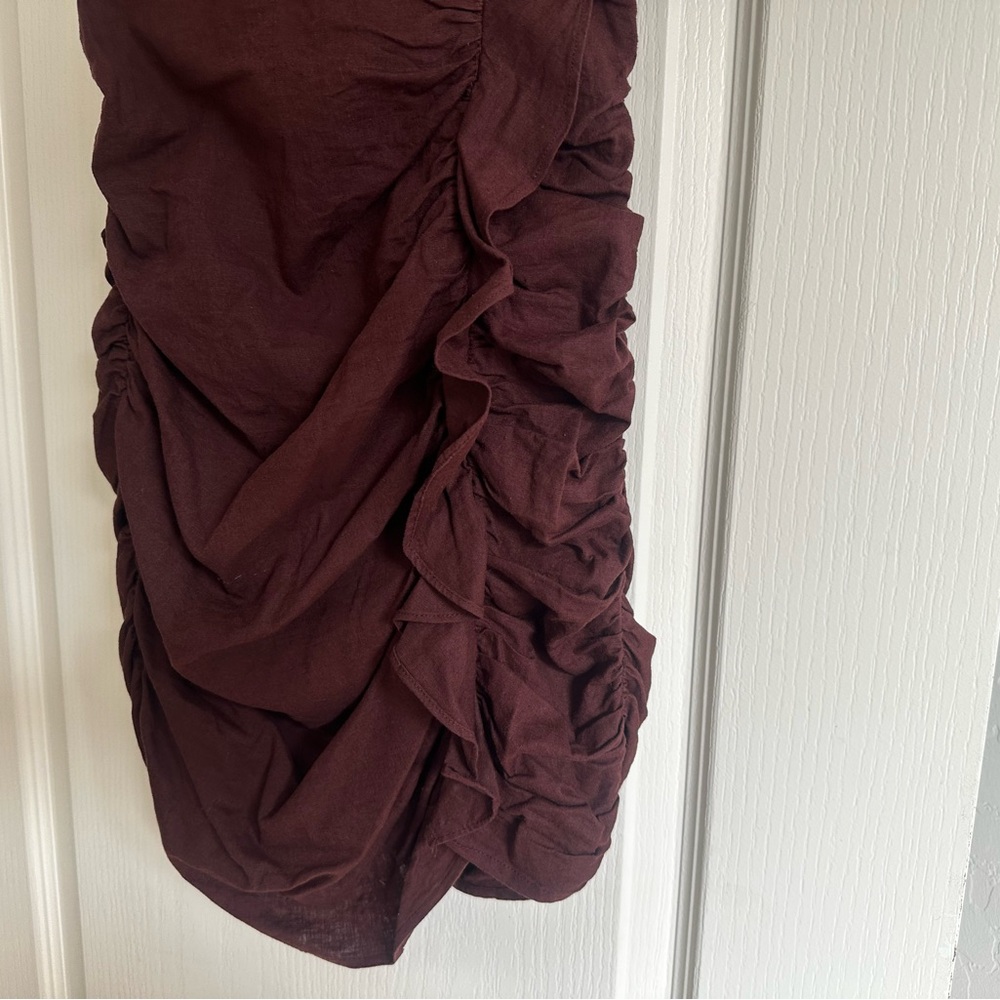 Zara Linen Blend Ruched Mini Dress. Size: Small. Good condition 🤎 - Picture 6 of 11
